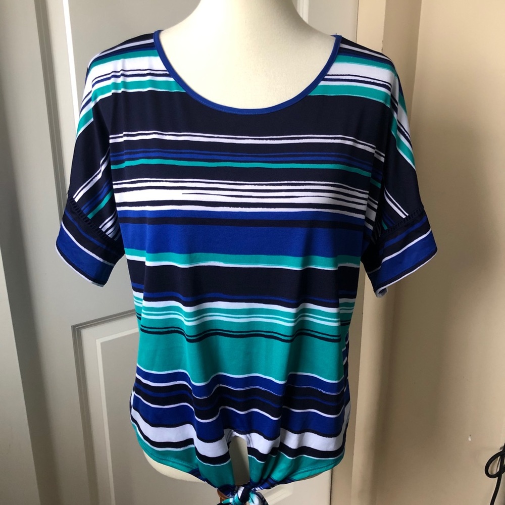Multi Stripe Tie Front Top